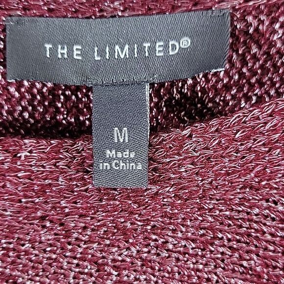 The Limited, Burgundy with Silver Metallic Knit Cold Shoulder Sweater, Size M - Picture 4 of 7